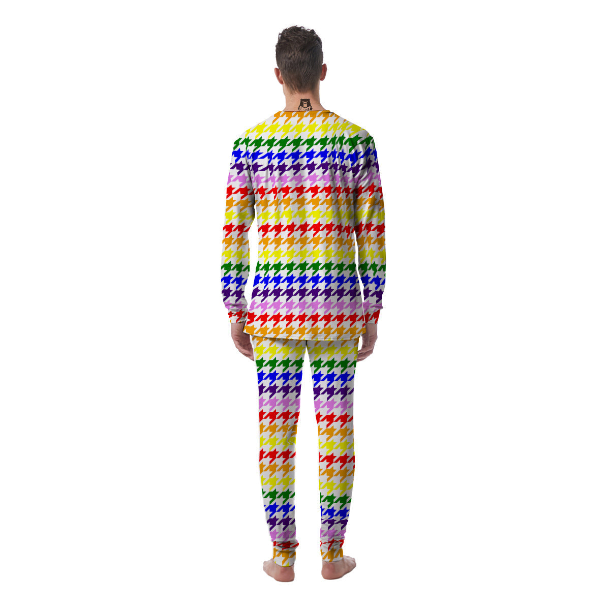 Rainbow Houndstooth Print Men's Pajamas-grizzshop