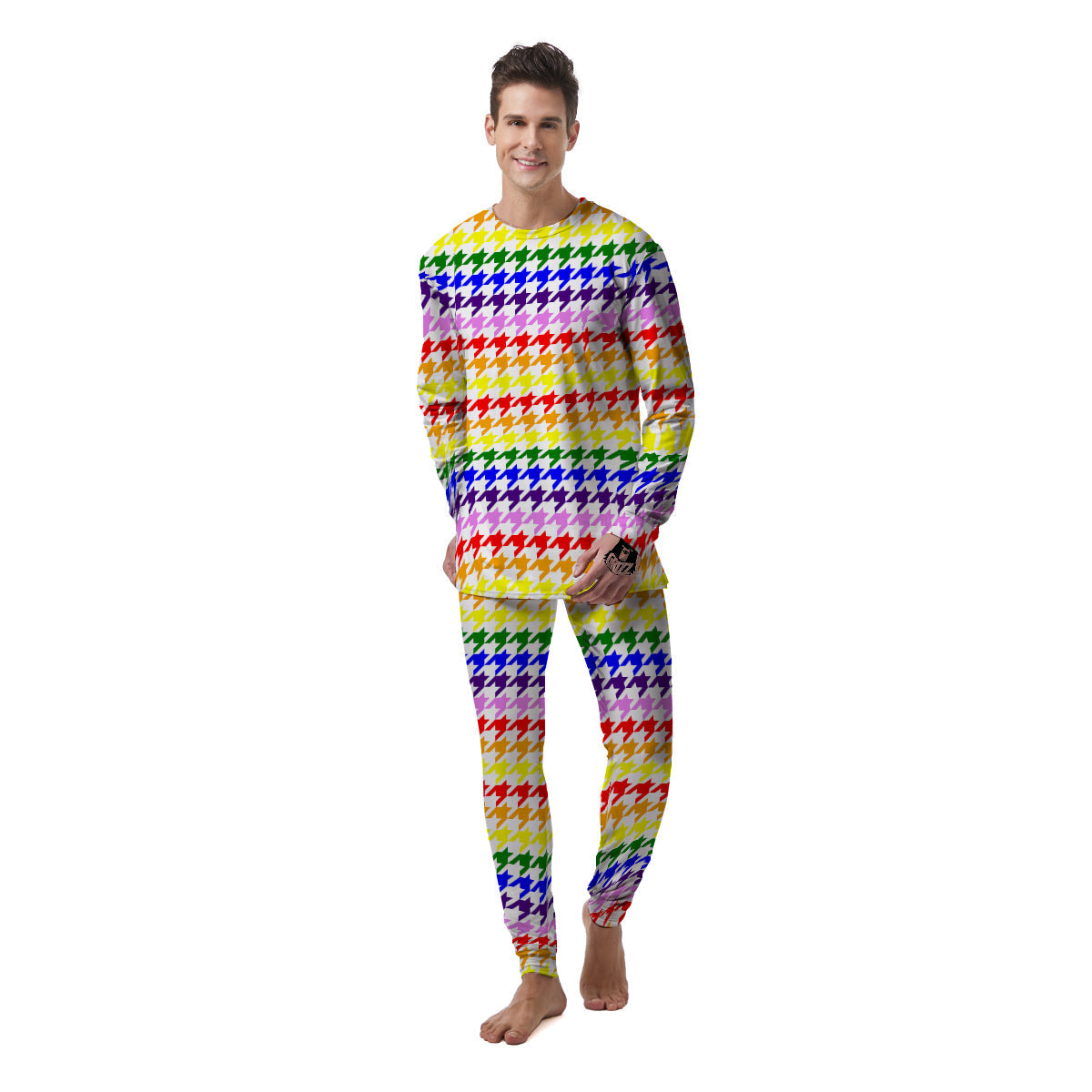 Rainbow Houndstooth Print Men's Pajamas-grizzshop