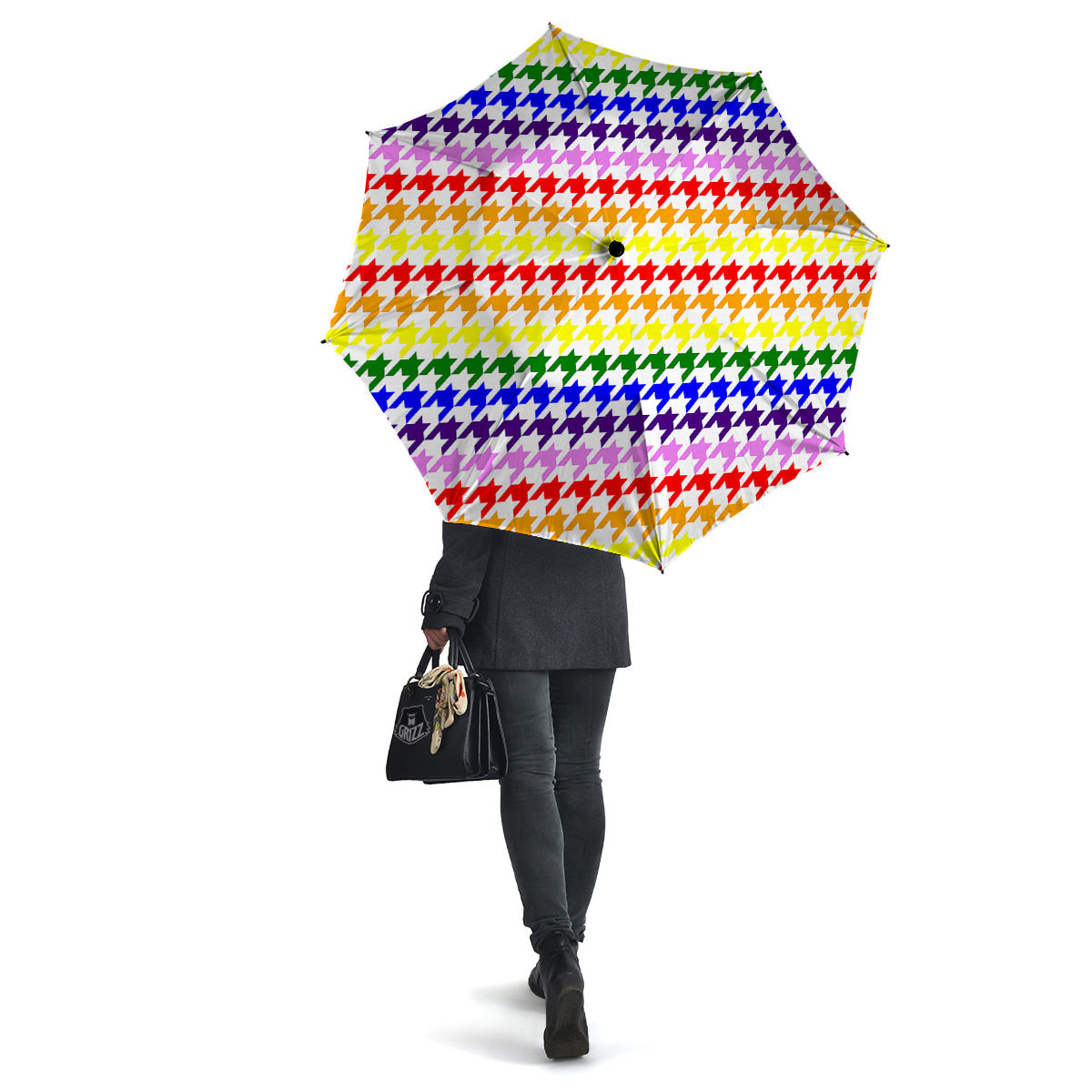 Rainbow Houndstooth Print Umbrella-grizzshop