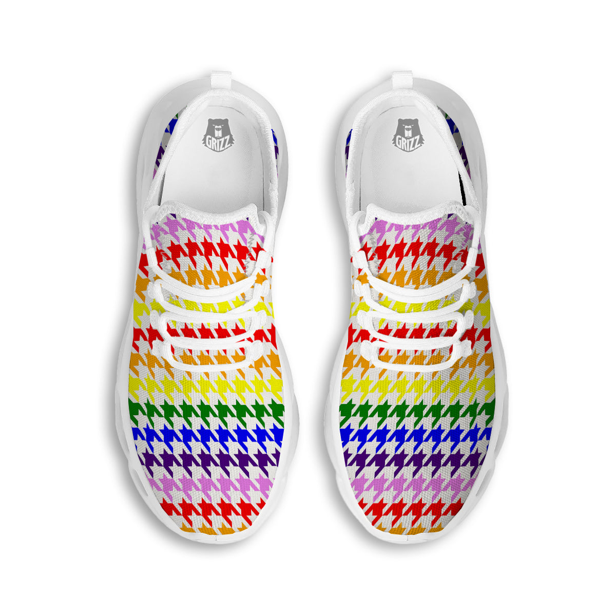 Rainbow Houndstooth Print White Running Shoes-grizzshop