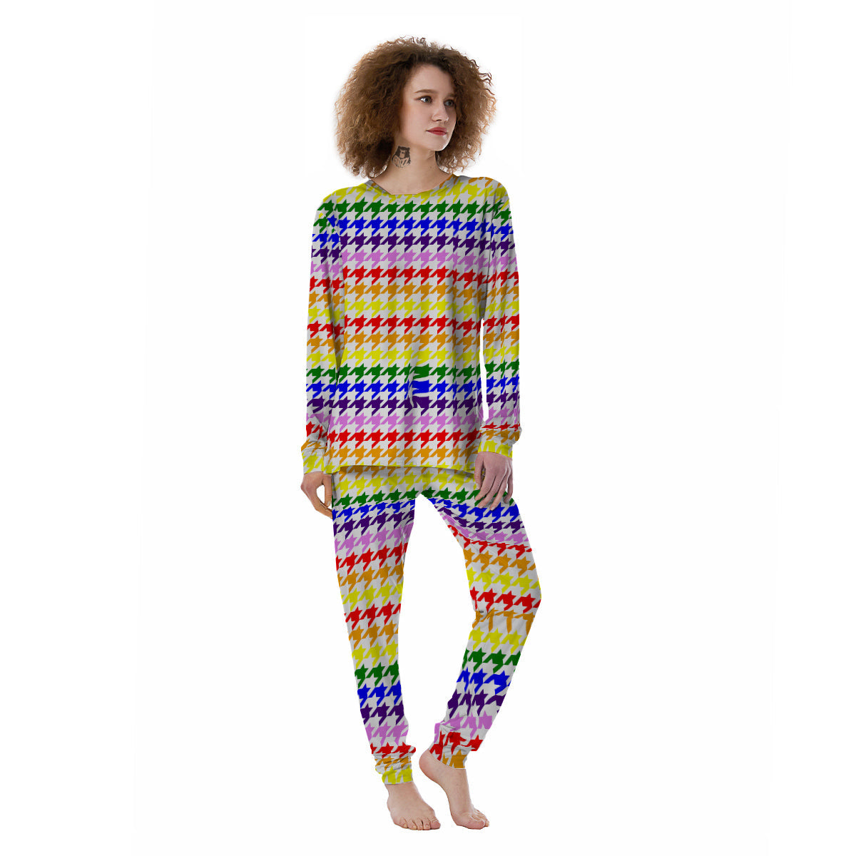 Rainbow Houndstooth Print Women's Pajamas-grizzshop