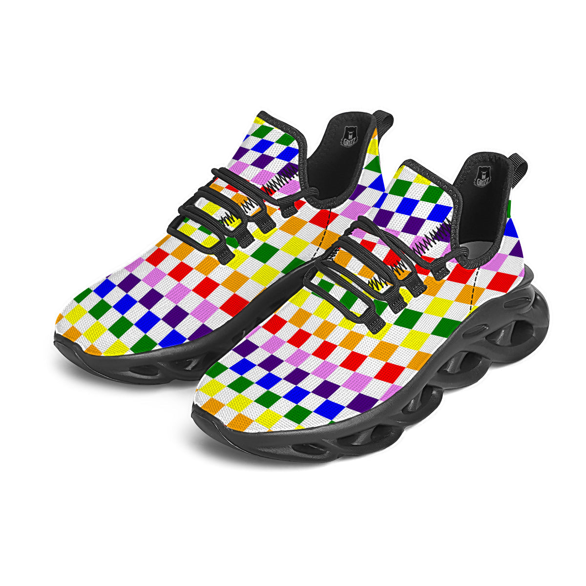 Rainbow LGBT Checkered Flag Print Black Running Shoes-grizzshop