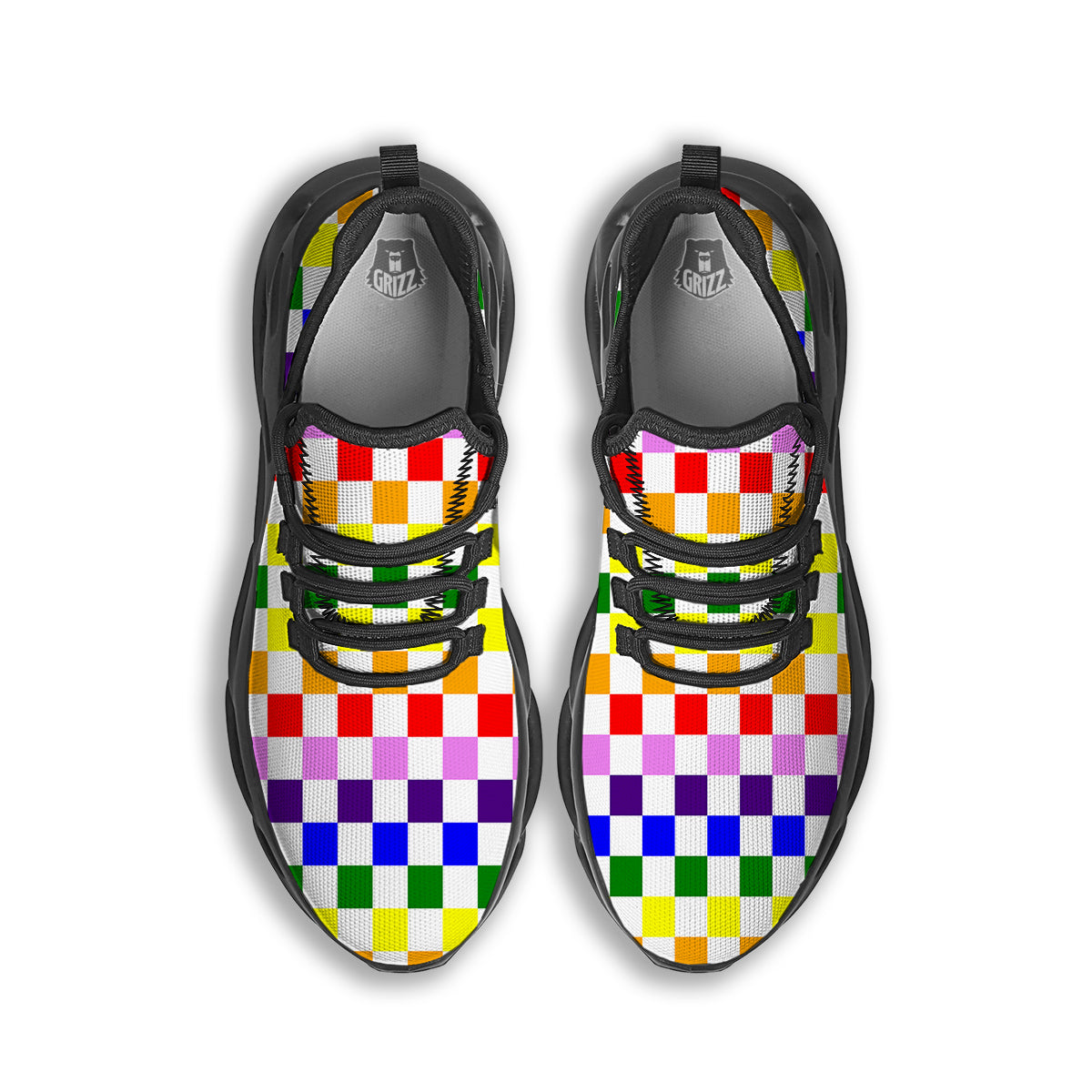 Rainbow LGBT Checkered Flag Print Black Running Shoes-grizzshop