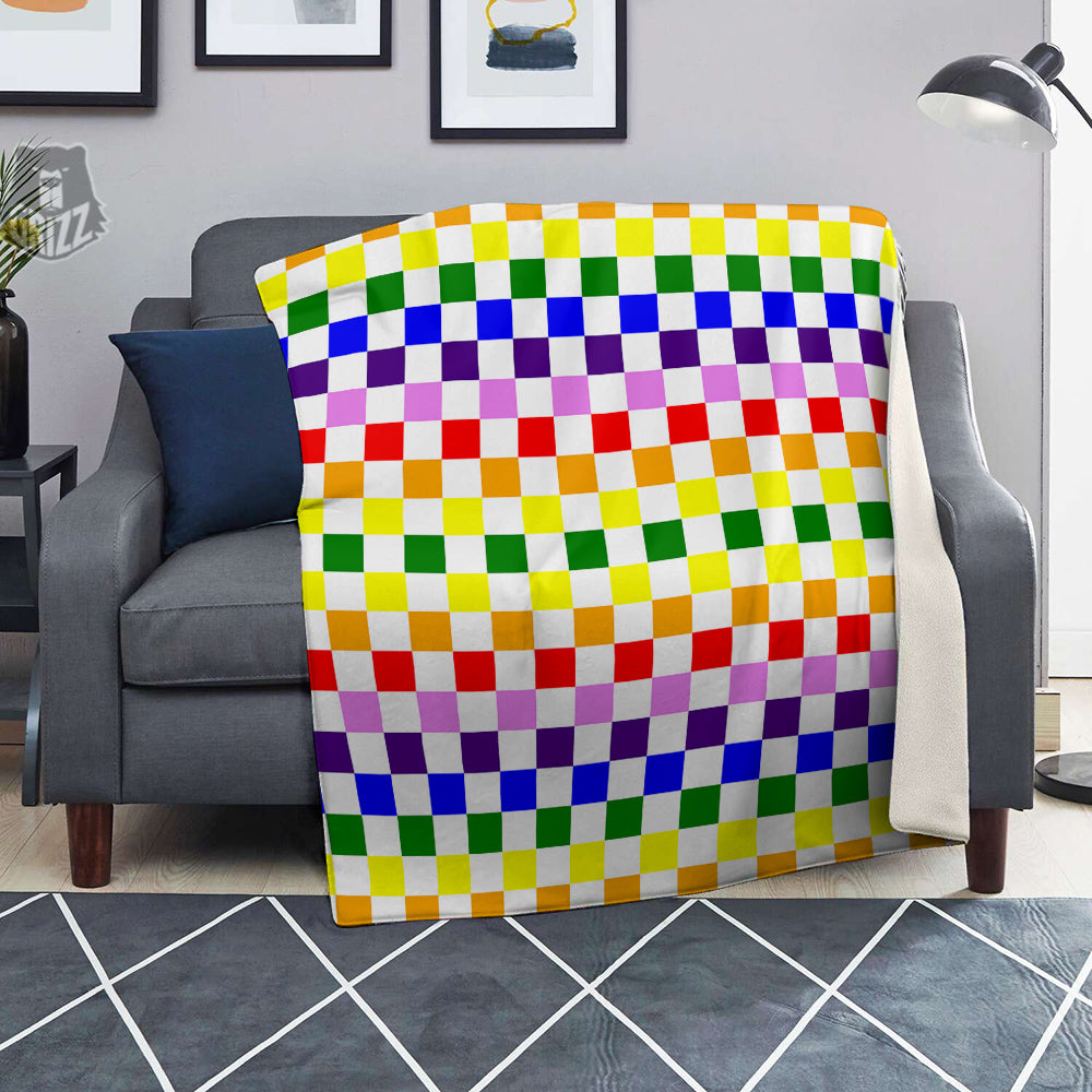 Rainbow LGBT Checkered Flag Print Blanket-grizzshop