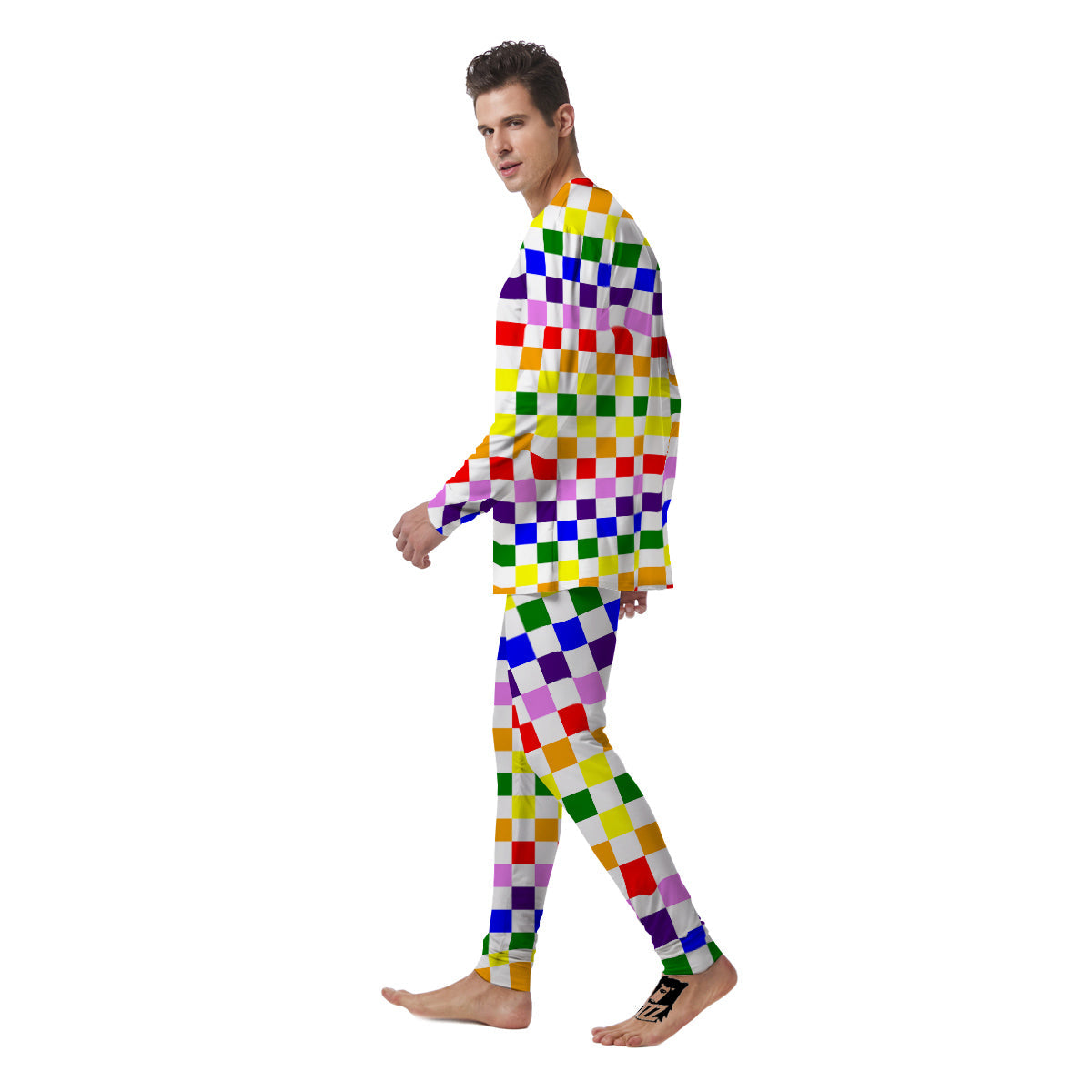 Rainbow LGBT Checkered Flag Print Men's Pajamas-grizzshop