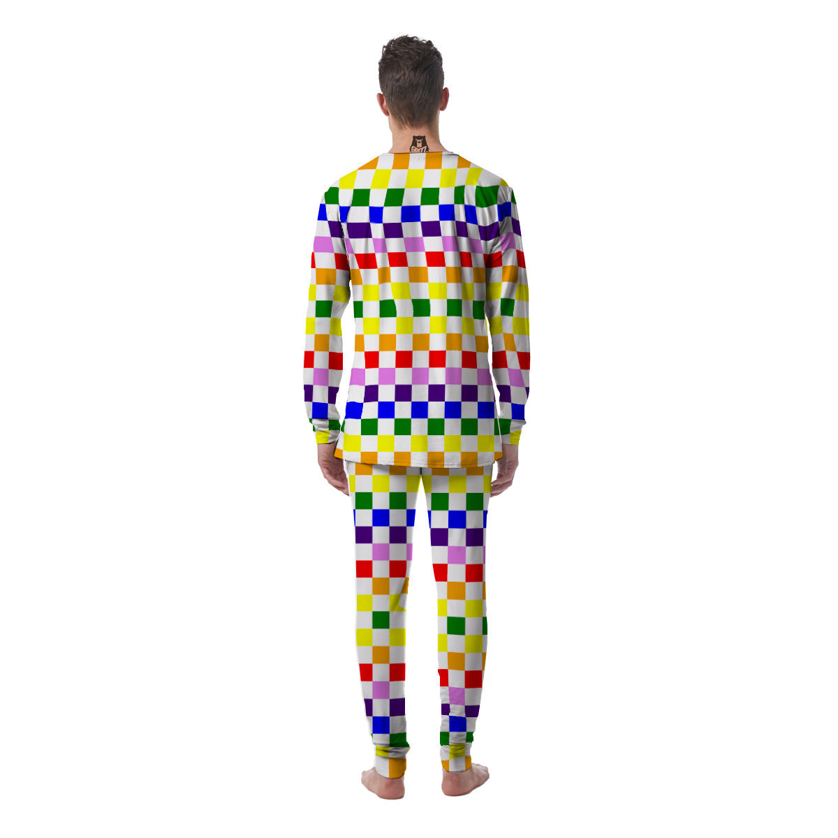 Rainbow LGBT Checkered Flag Print Men's Pajamas-grizzshop