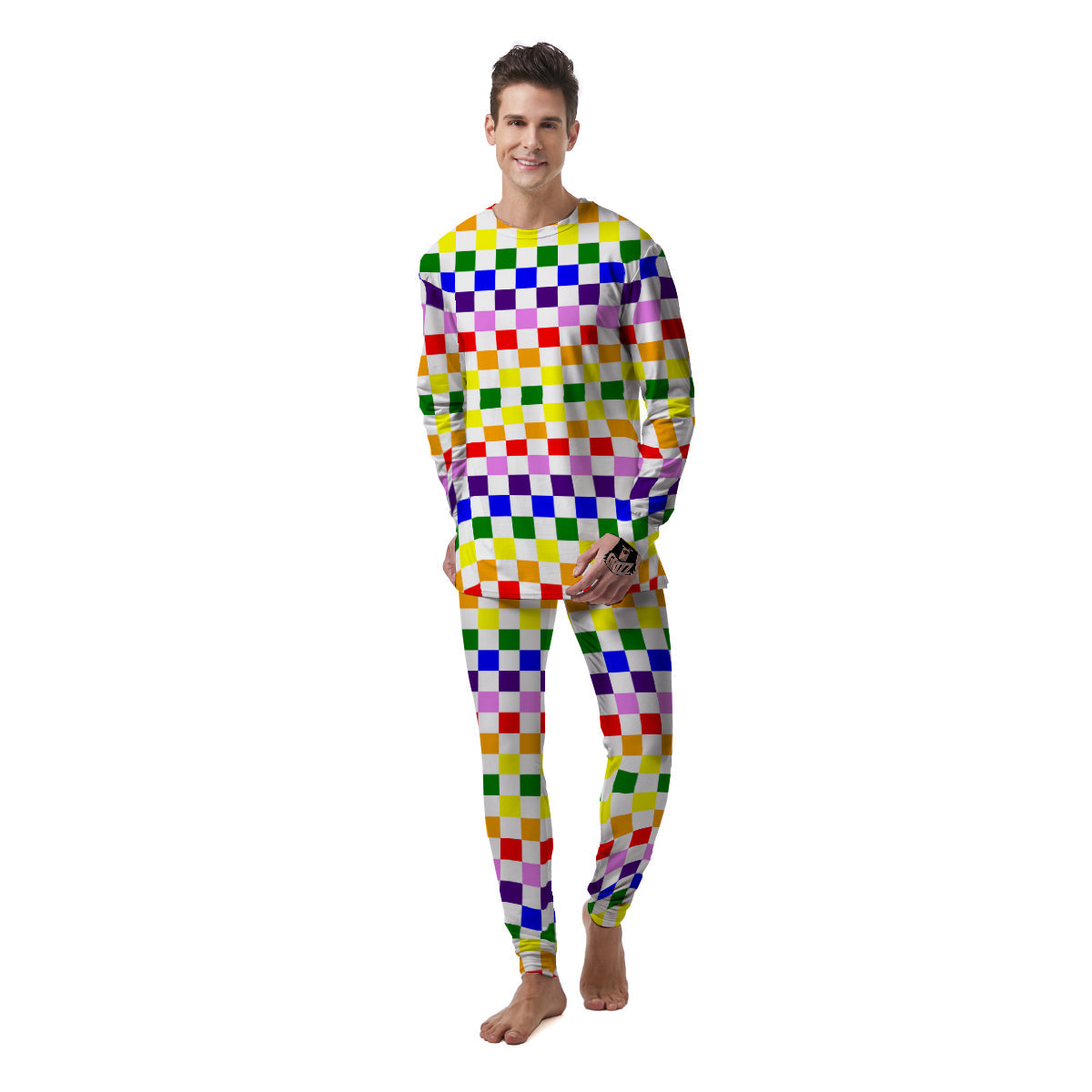 Rainbow LGBT Checkered Flag Print Men's Pajamas-grizzshop