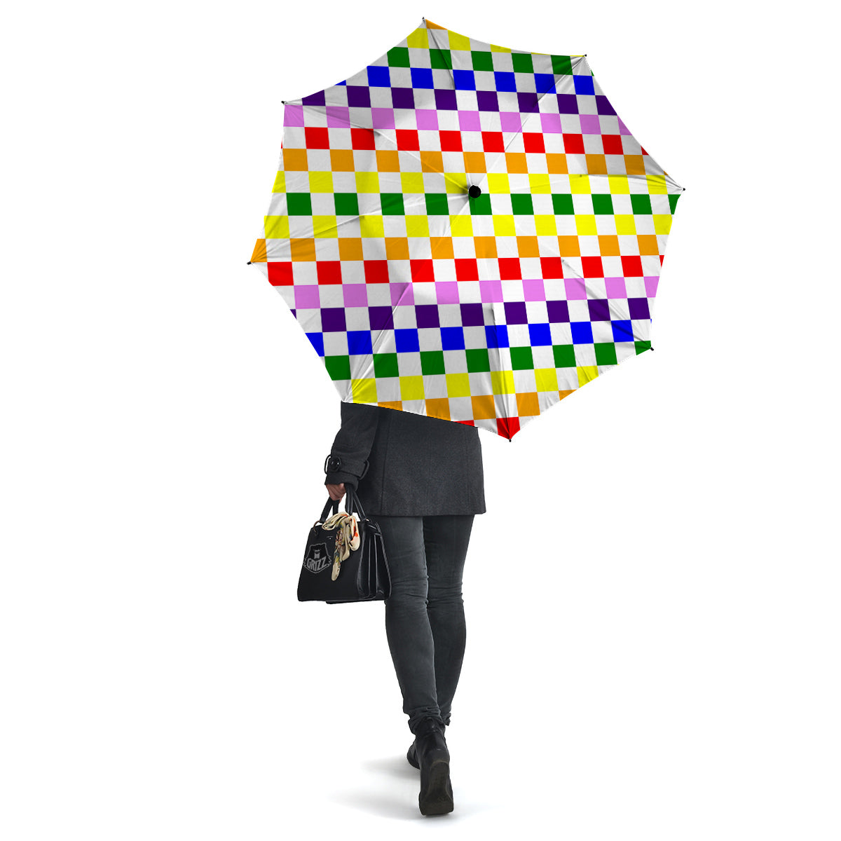 Rainbow LGBT Checkered Flag Print Umbrella-grizzshop