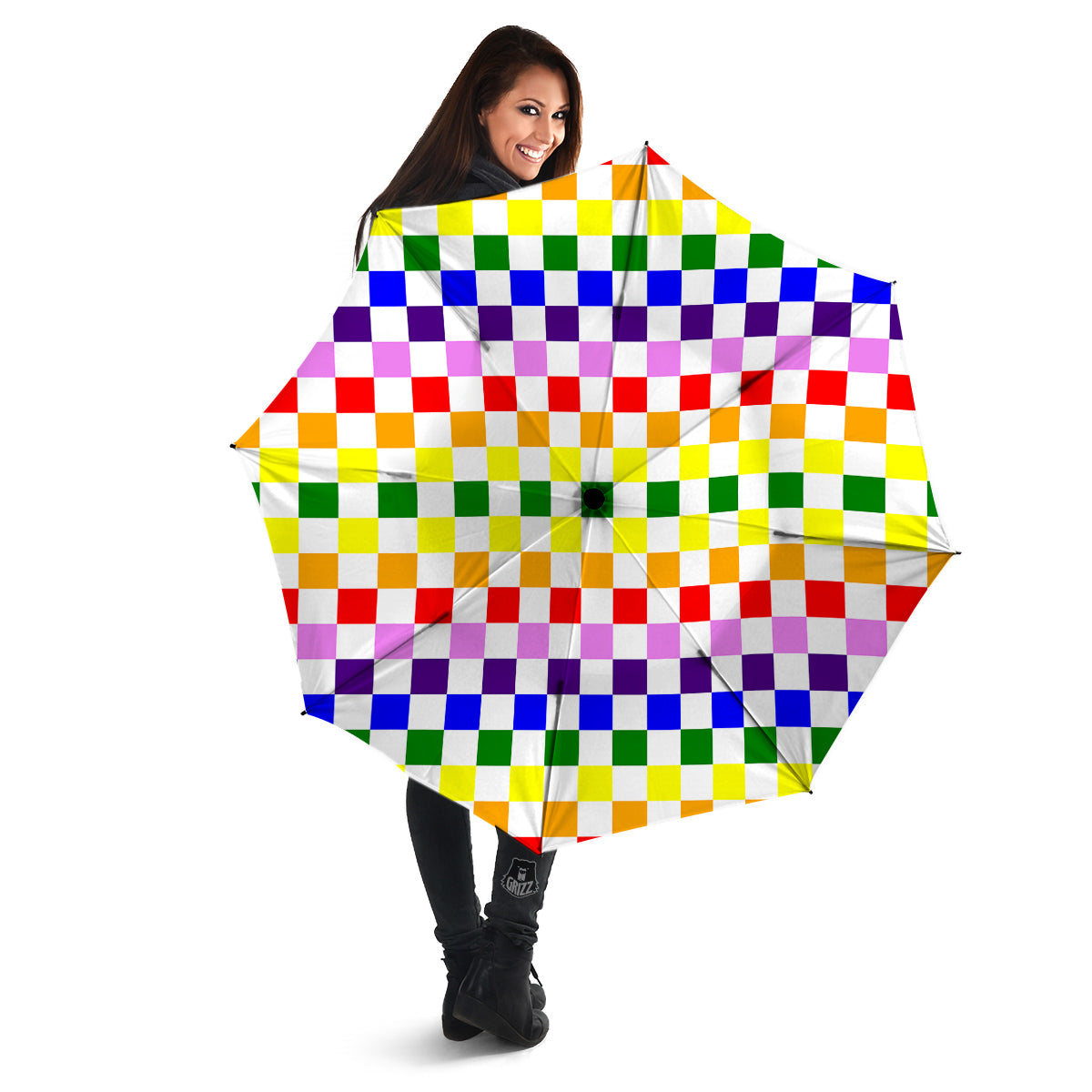 Rainbow LGBT Checkered Flag Print Umbrella-grizzshop