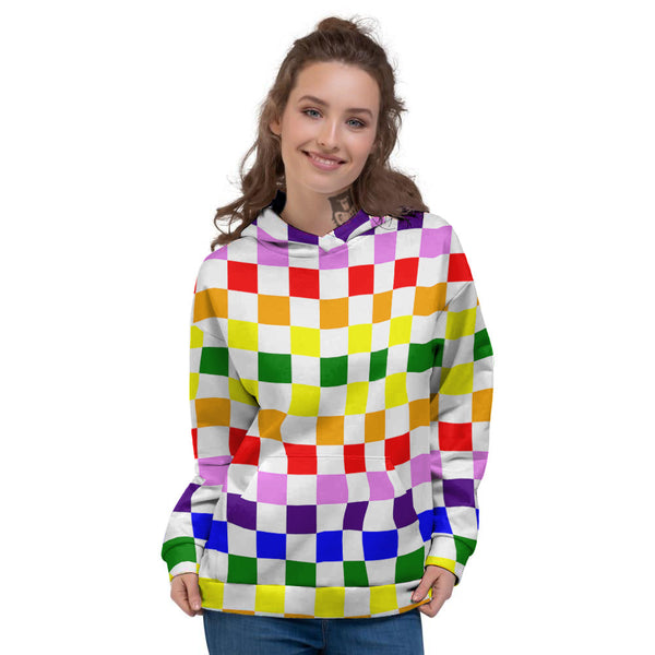 Rainbow LGBT Checkered Flag Print Women s Hoodie