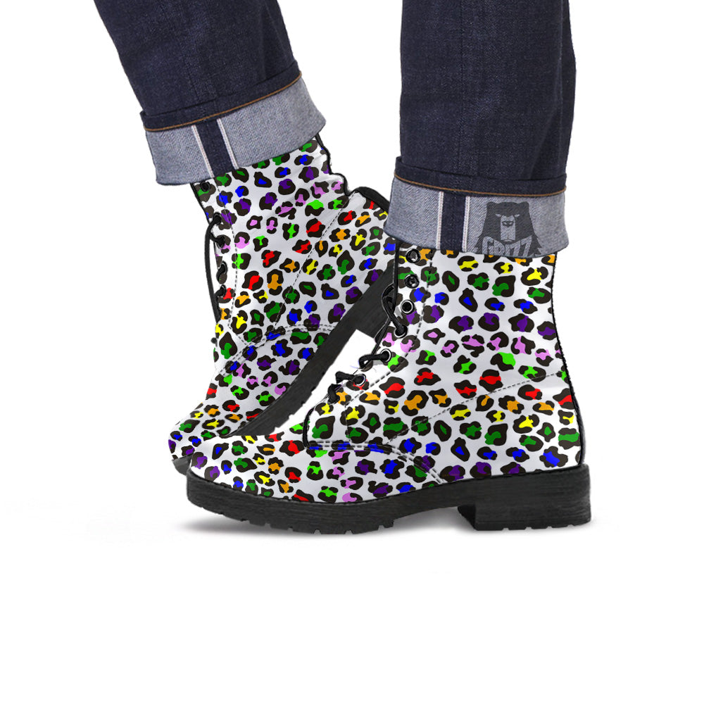 Rainbow LGBT Leopard Print Pattern Leather Boots-grizzshop