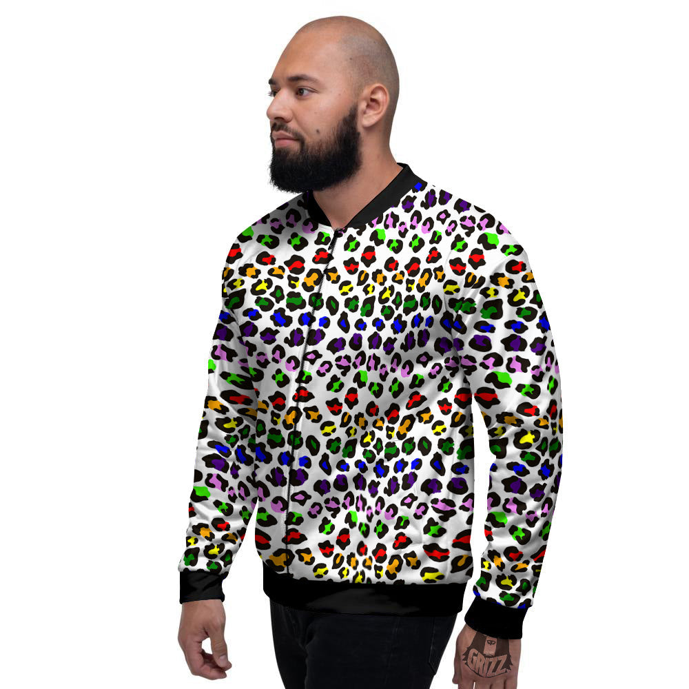 Rainbow LGBT Leopard Print Pattern Men's Bomber Jacket-grizzshop