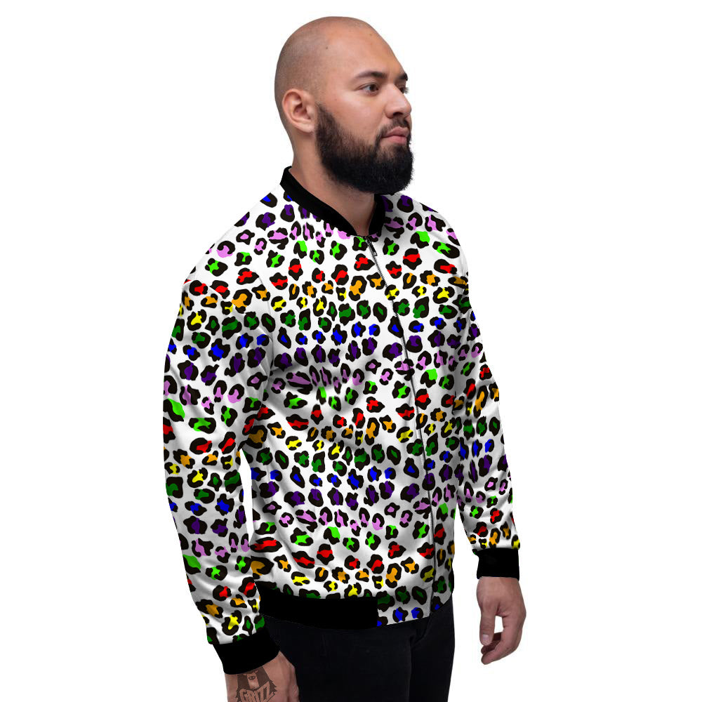 Rainbow LGBT Leopard Print Pattern Men's Bomber Jacket-grizzshop