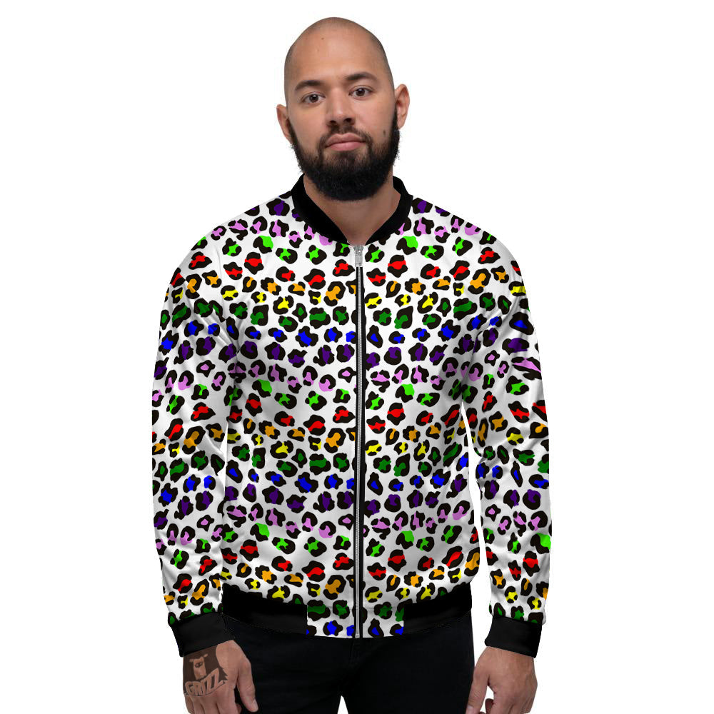 Rainbow LGBT Leopard Print Pattern Men's Bomber Jacket-grizzshop