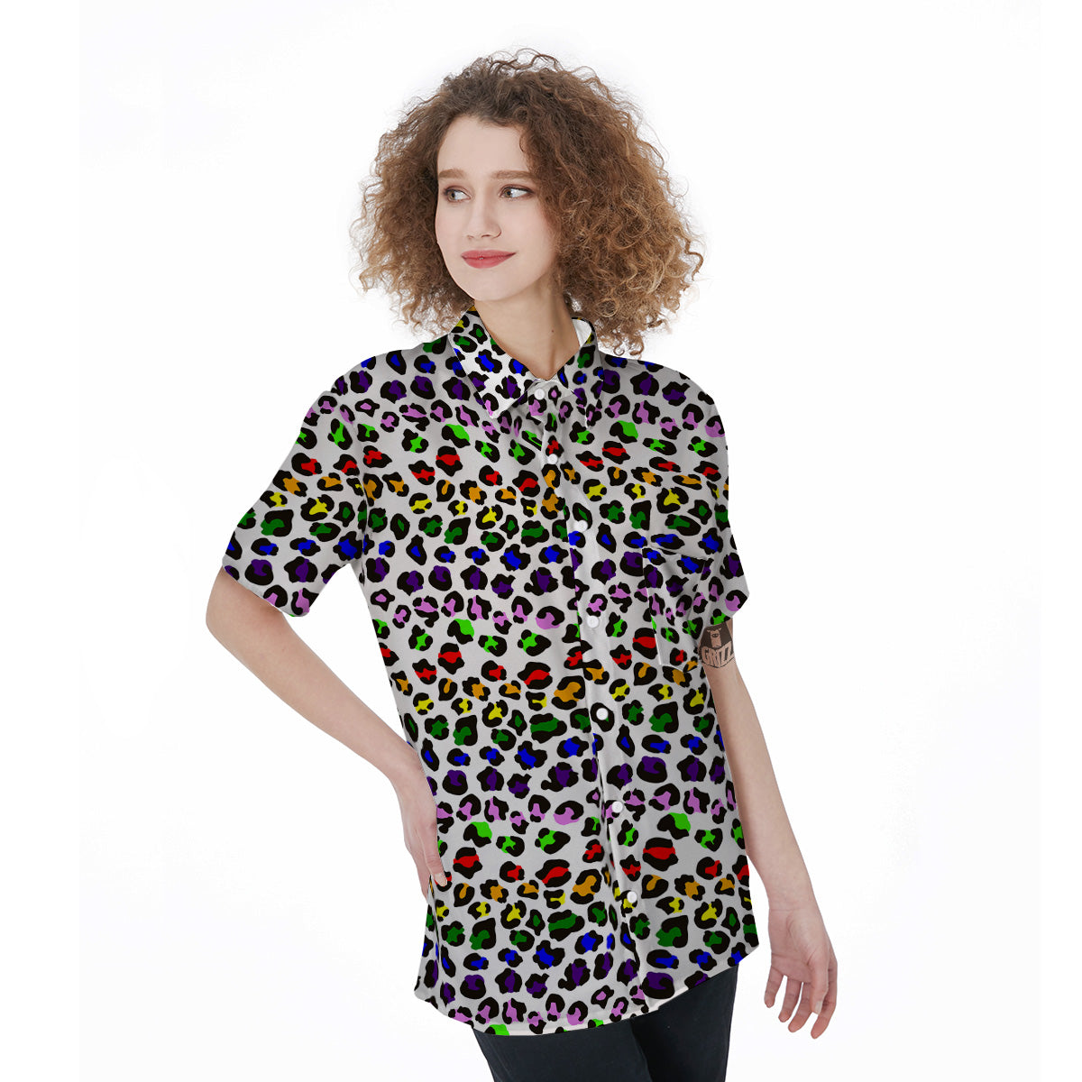 Rainbow LGBT Leopard Print Pattern Women's Short Sleeve Shirts-grizzshop