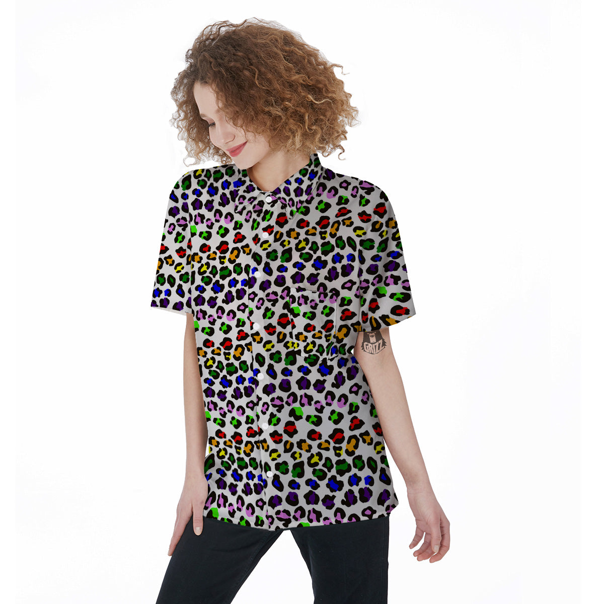 Rainbow LGBT Leopard Print Pattern Women's Short Sleeve Shirts-grizzshop