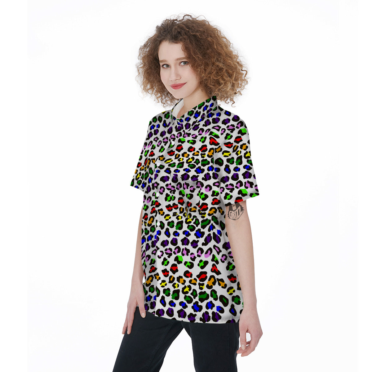Rainbow LGBT Leopard Print Pattern Women's Short Sleeve Shirts-grizzshop