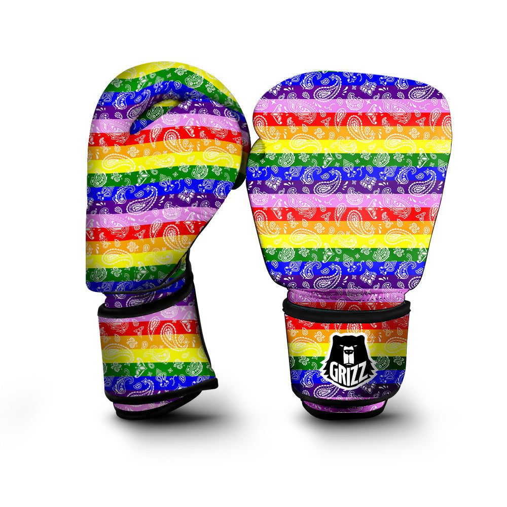 Rainbow LGBT Paisley Bandana Print Boxing Gloves-grizzshop