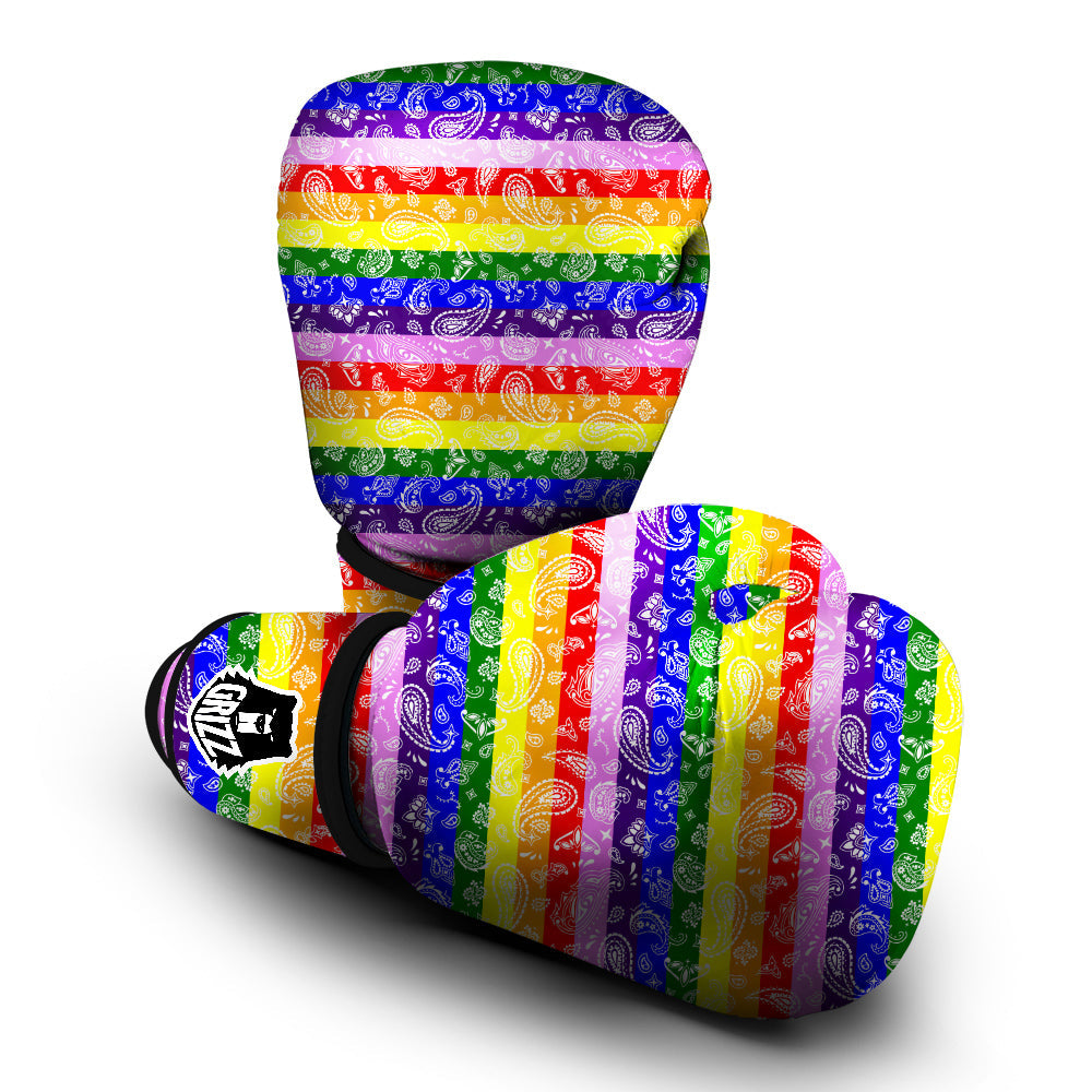 Rainbow LGBT Paisley Bandana Print Boxing Gloves-grizzshop