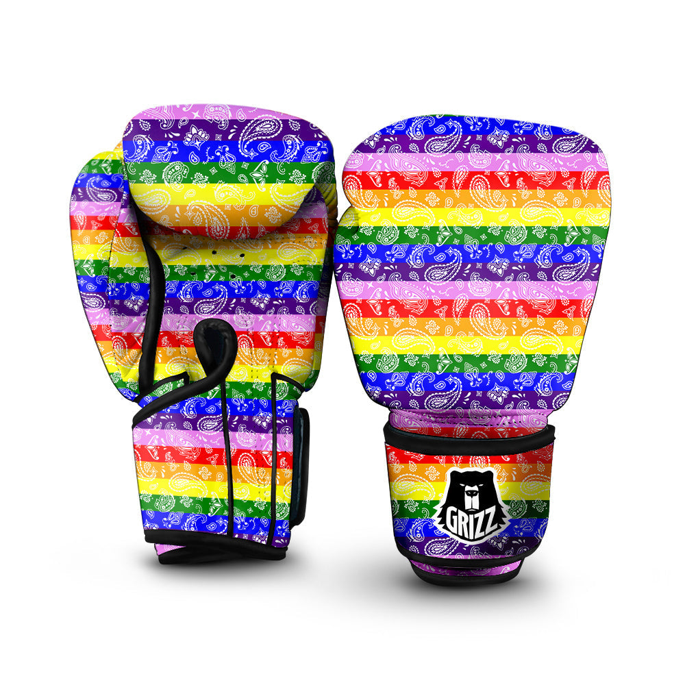 Rainbow LGBT Paisley Bandana Print Boxing Gloves-grizzshop