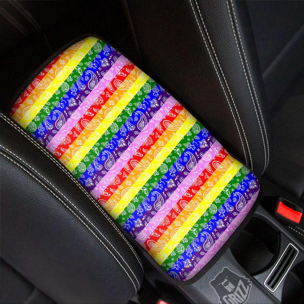 Rainbow LGBT Paisley Bandana Print Car Center Console Cover-grizzshop