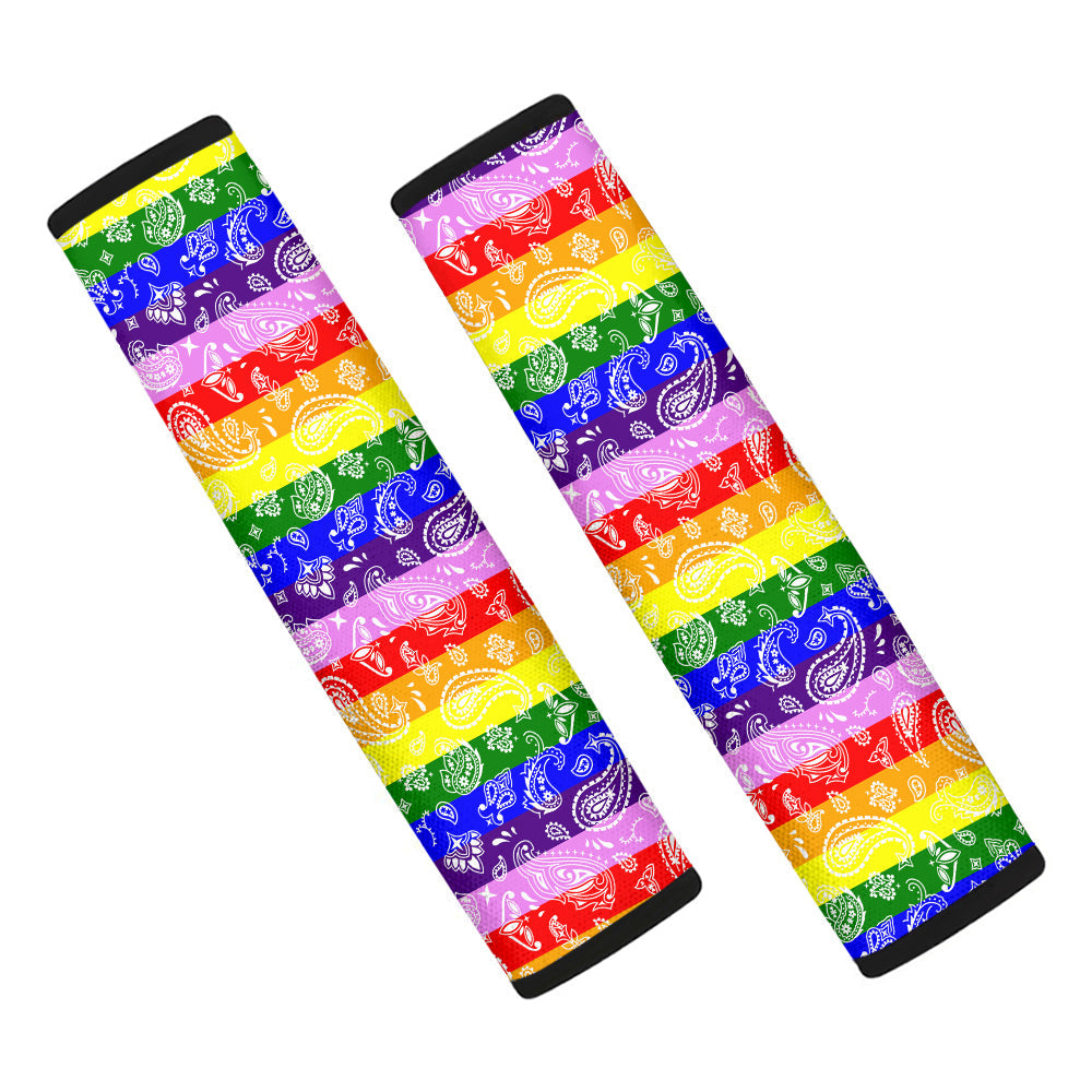 Rainbow LGBT Paisley Bandana Print Car Seat Belt Cover-grizzshop