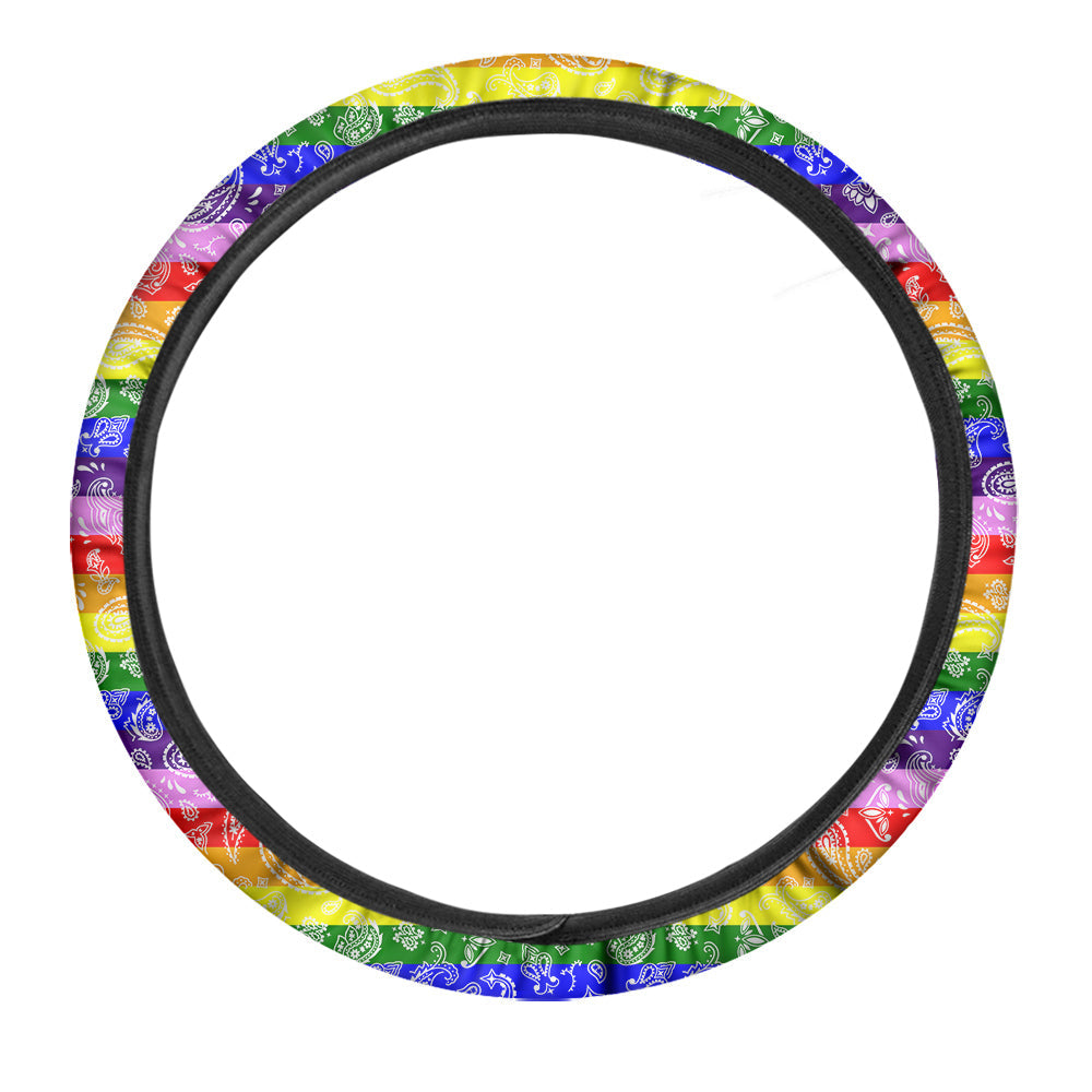 Rainbow LGBT Paisley Bandana Print Car Steering Wheel Cover-grizzshop