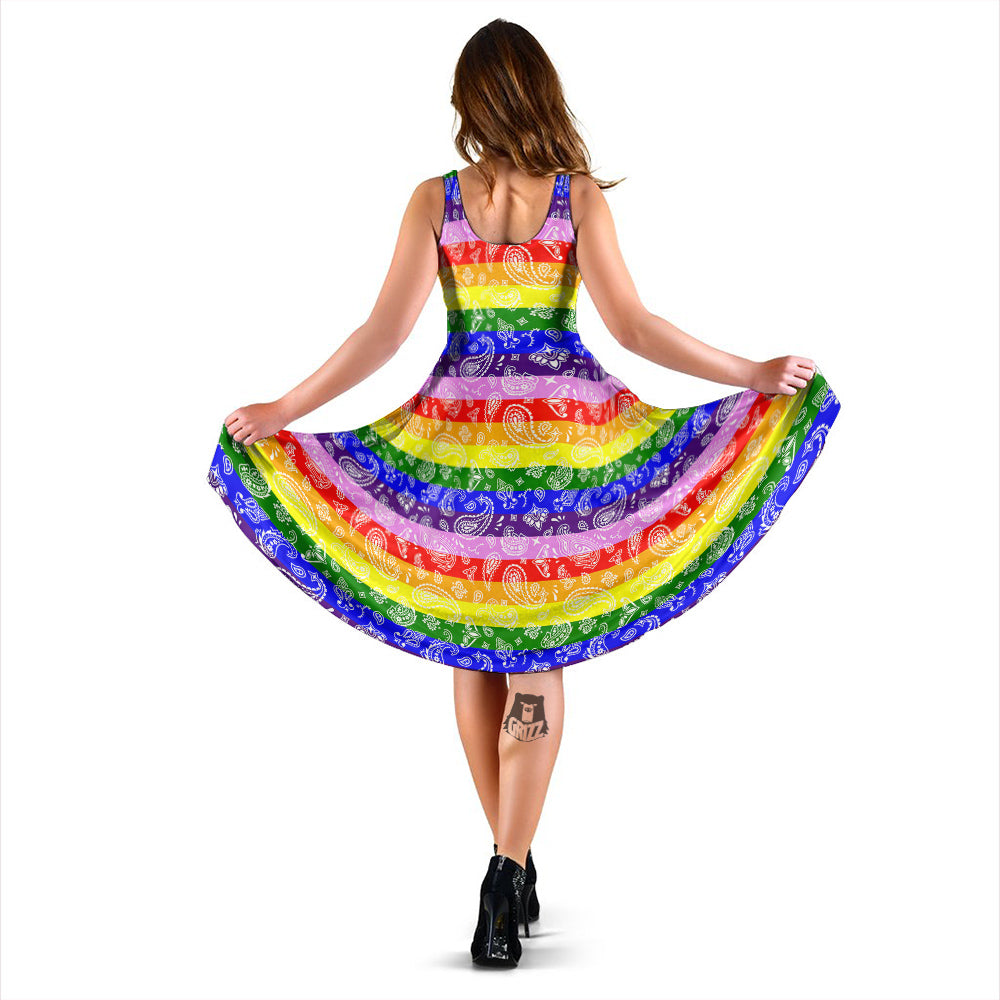 Rainbow LGBT Paisley Bandana Print Dress-grizzshop