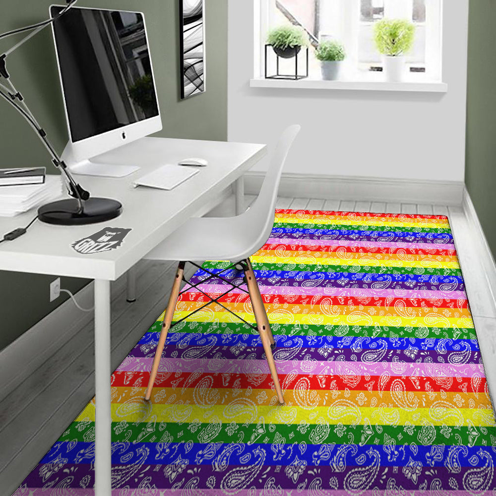 Rainbow LGBT Paisley Bandana Print Floor Mat-grizzshop