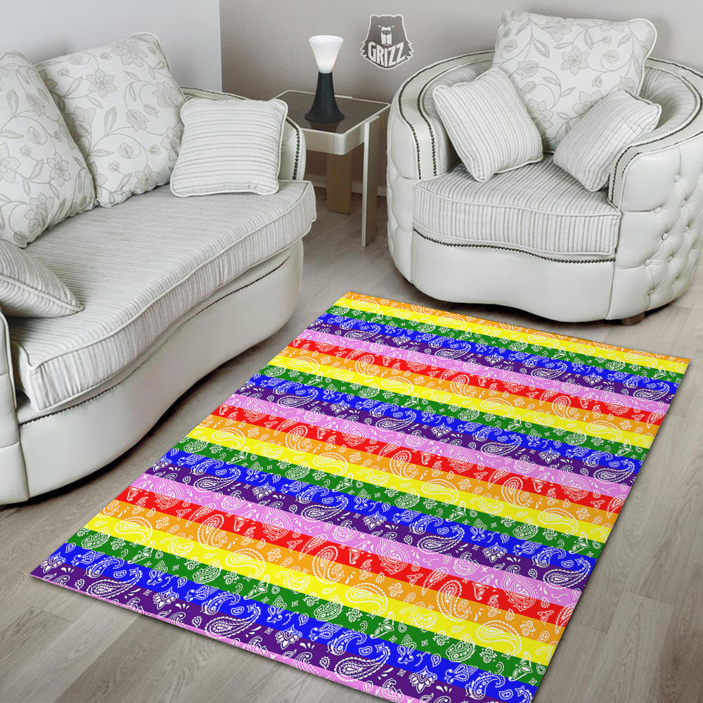 Rainbow LGBT Paisley Bandana Print Floor Mat-grizzshop