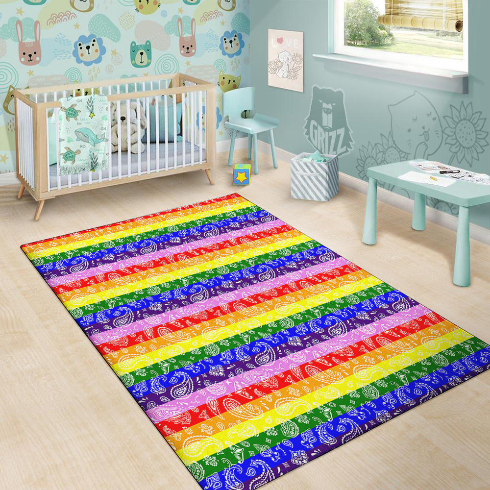 Rainbow LGBT Paisley Bandana Print Floor Mat-grizzshop