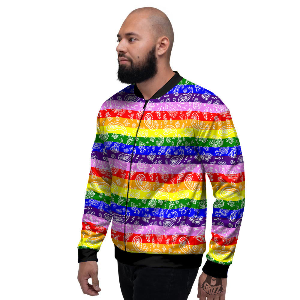 Rainbow LGBT Paisley Bandana Print Men's Bomber Jacket-grizzshop