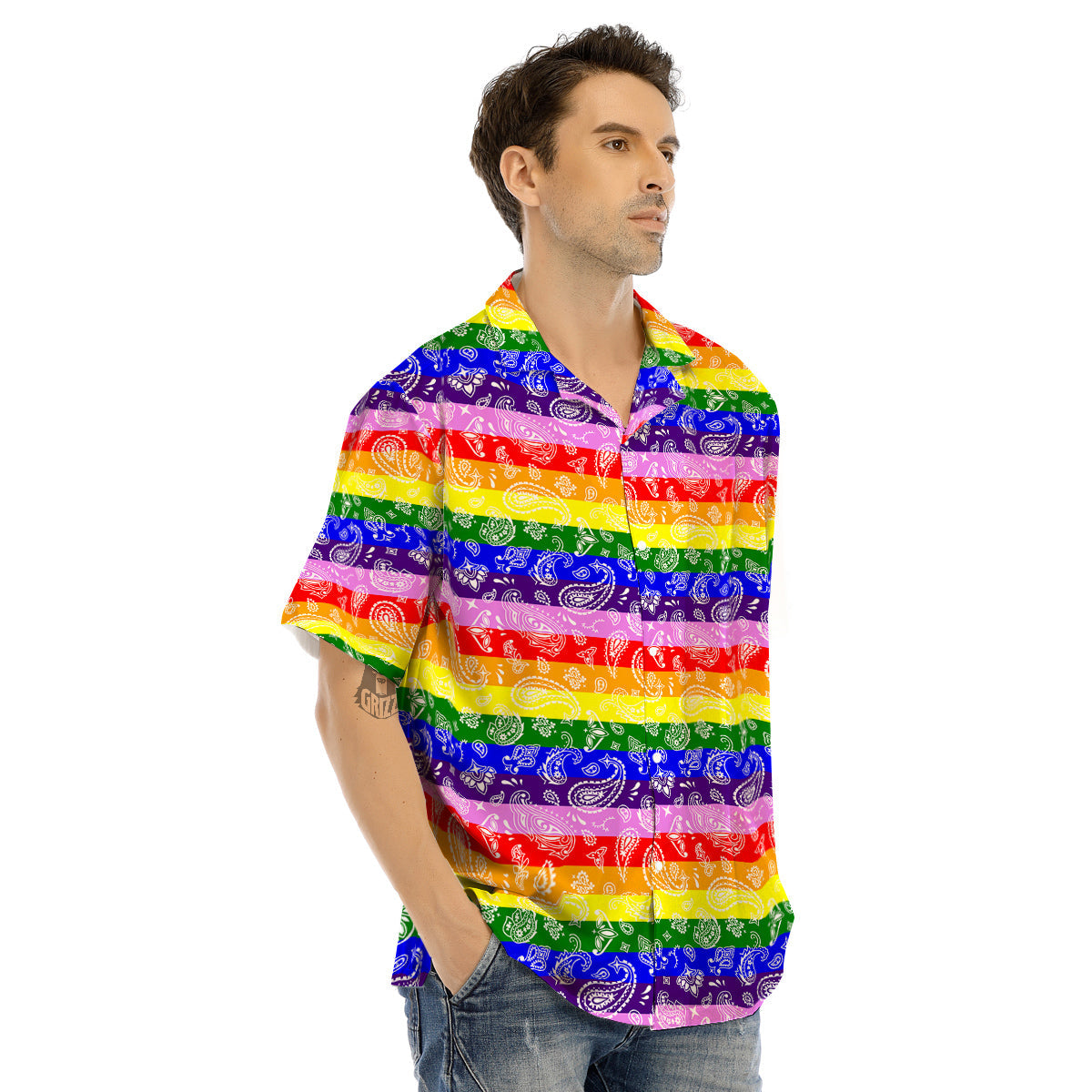 Rainbow LGBT Paisley Bandana Print Men’s Hawaiian Shirt-grizzshop