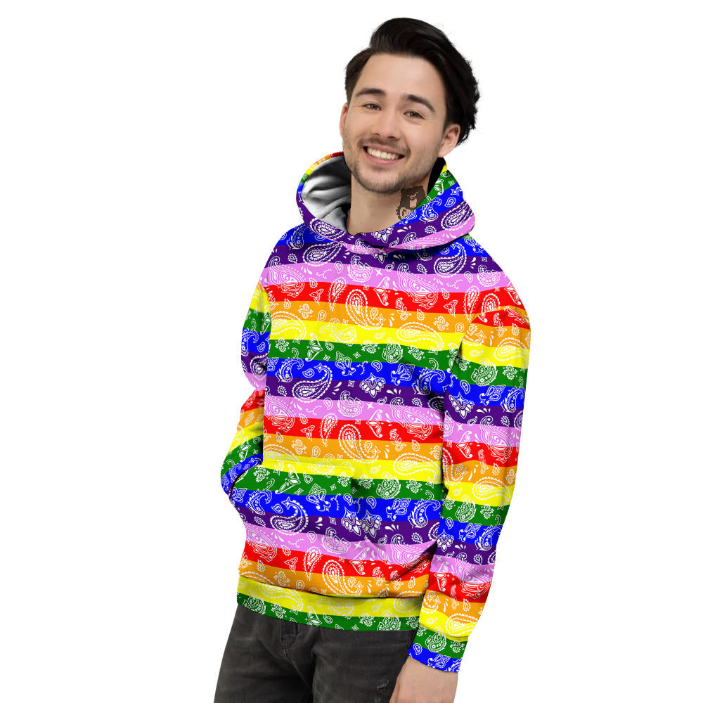 Rainbow LGBT Paisley Bandana Print Men's Hoodie-grizzshop