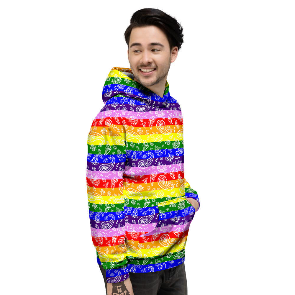 Rainbow LGBT Paisley Bandana Print Men's Hoodie-grizzshop