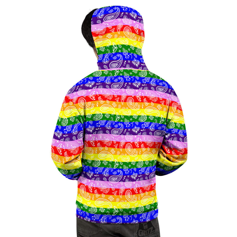 Rainbow LGBT Paisley Bandana Print Men's Hoodie-grizzshop