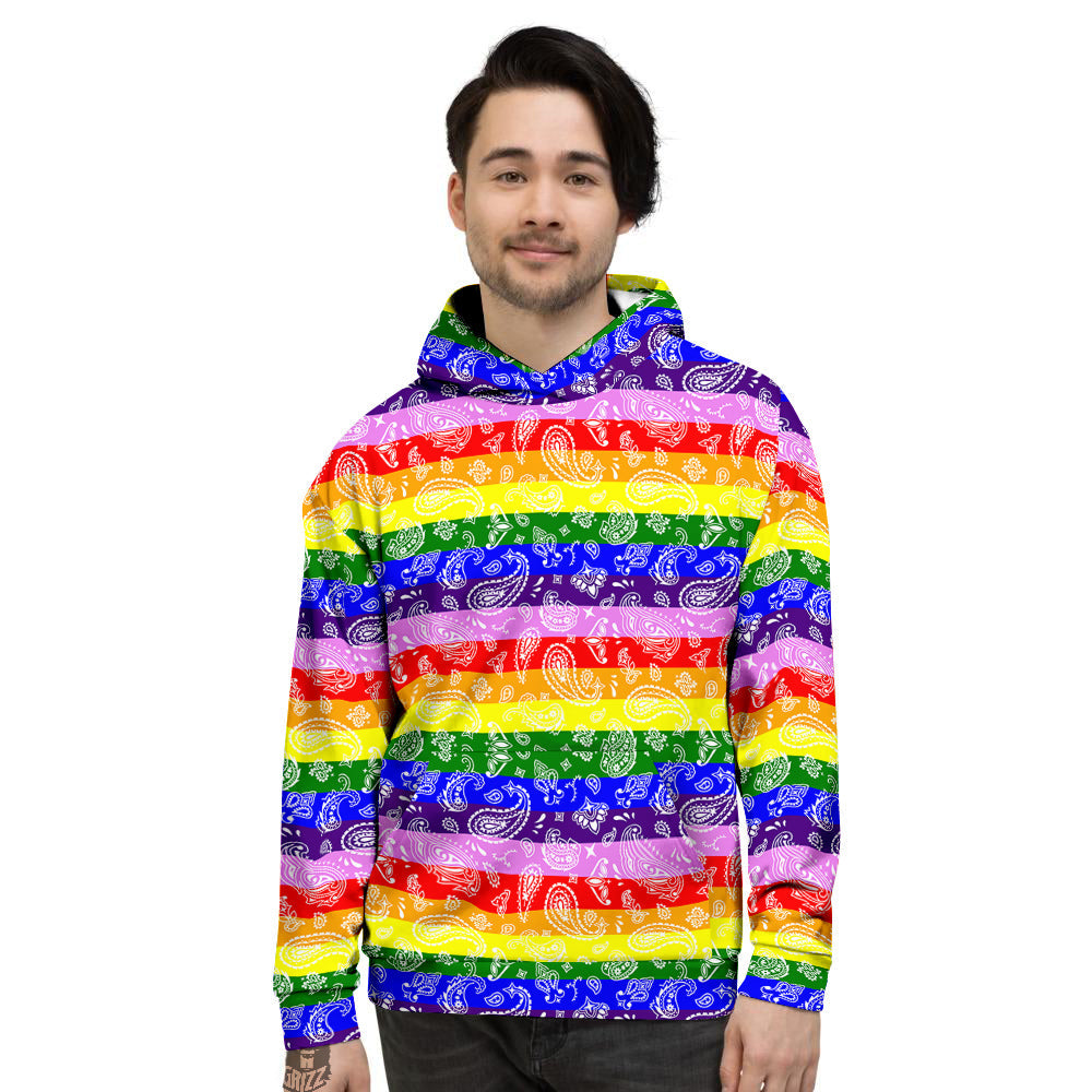 Rainbow LGBT Paisley Bandana Print Men's Hoodie-grizzshop