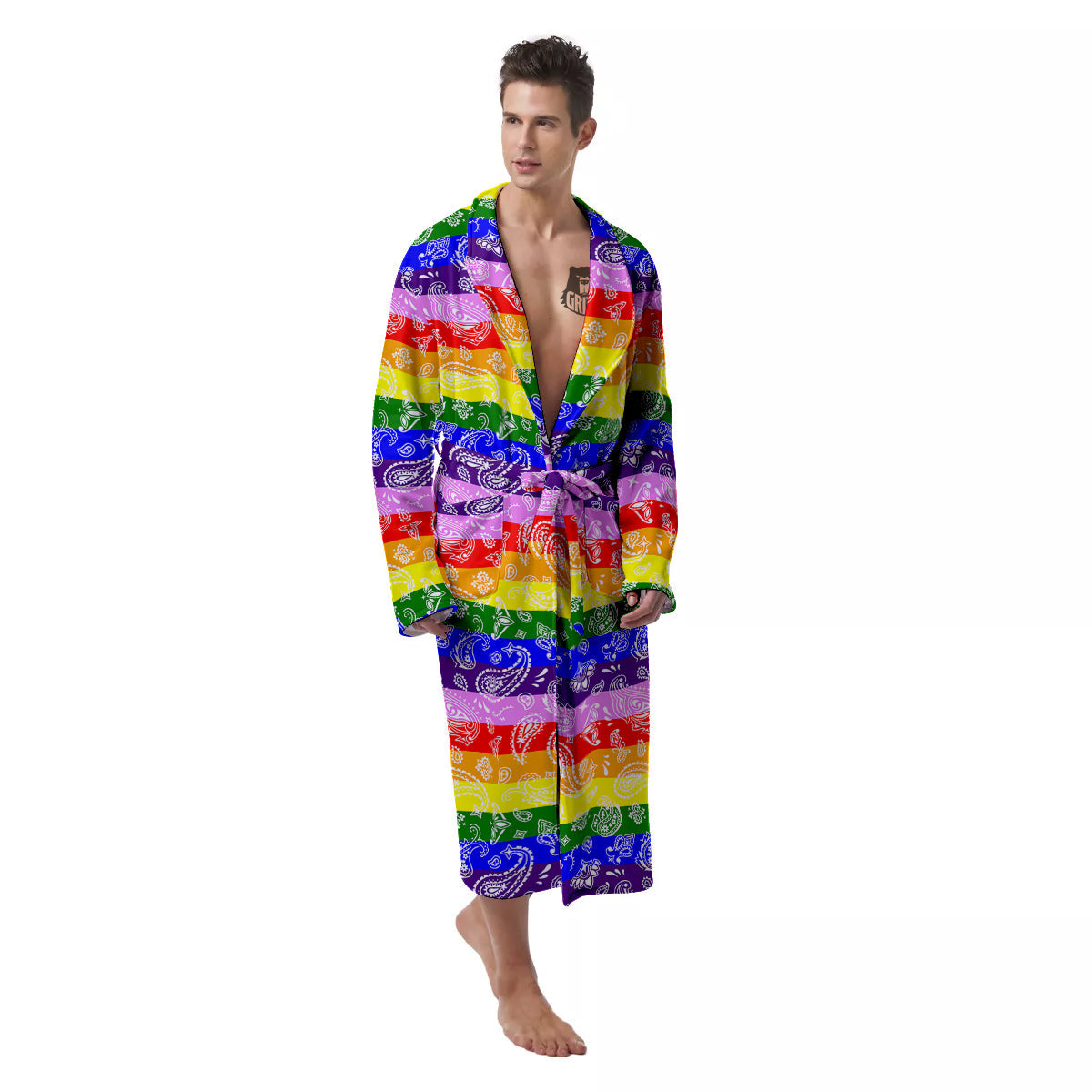 Rainbow LGBT Paisley Bandana Print Men's Robe-grizzshop