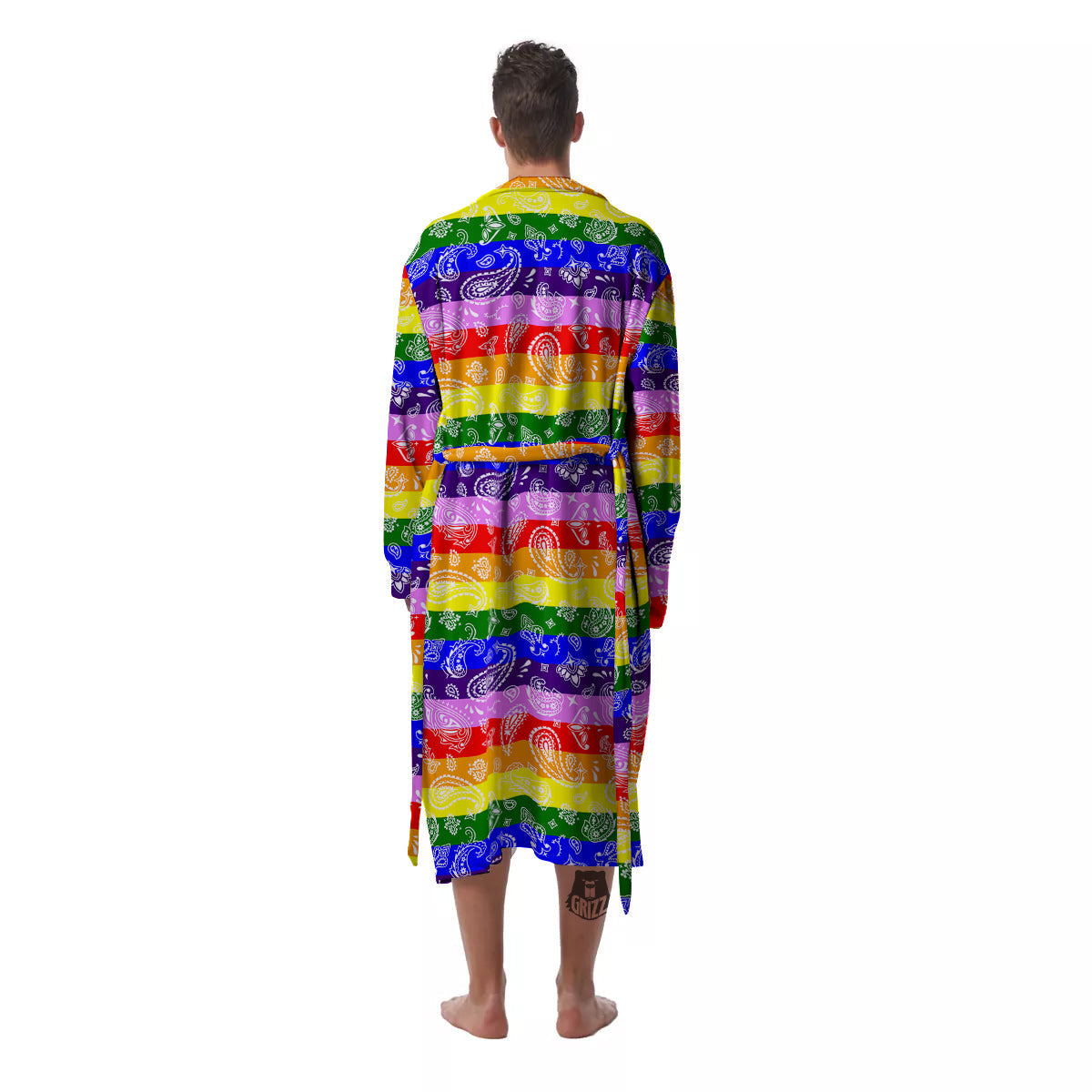 Rainbow LGBT Paisley Bandana Print Men's Robe-grizzshop