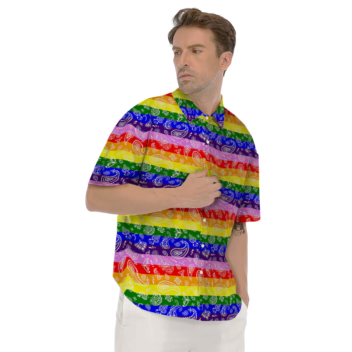 Rainbow LGBT Paisley Bandana Print Men's Short Sleeve Shirts-grizzshop