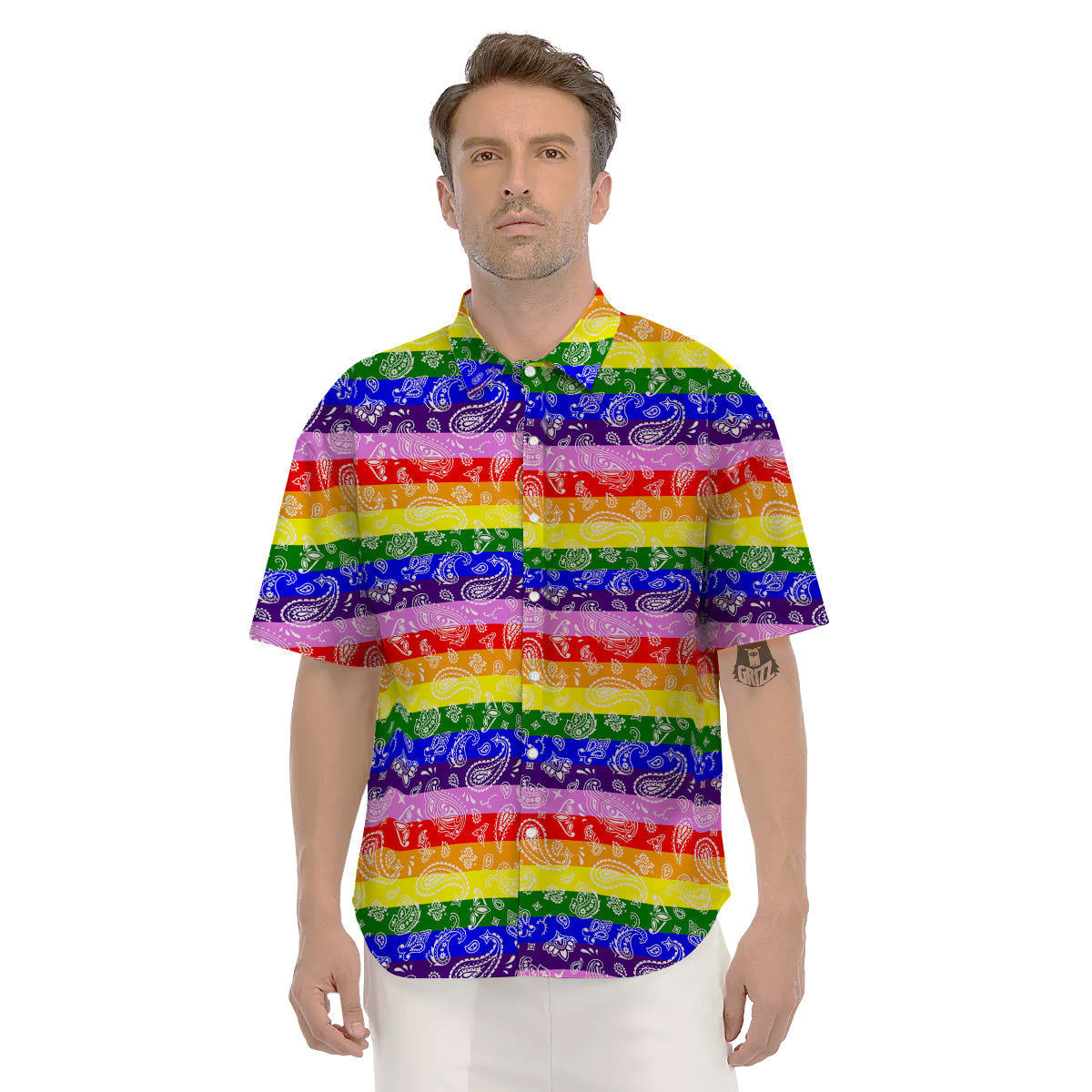 Rainbow LGBT Paisley Bandana Print Men's Short Sleeve Shirts-grizzshop