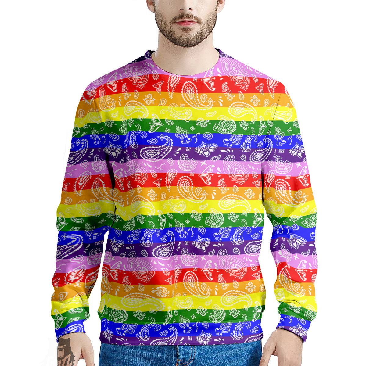 Rainbow LGBT Paisley Bandana Print Men's Sweatshirt-grizzshop