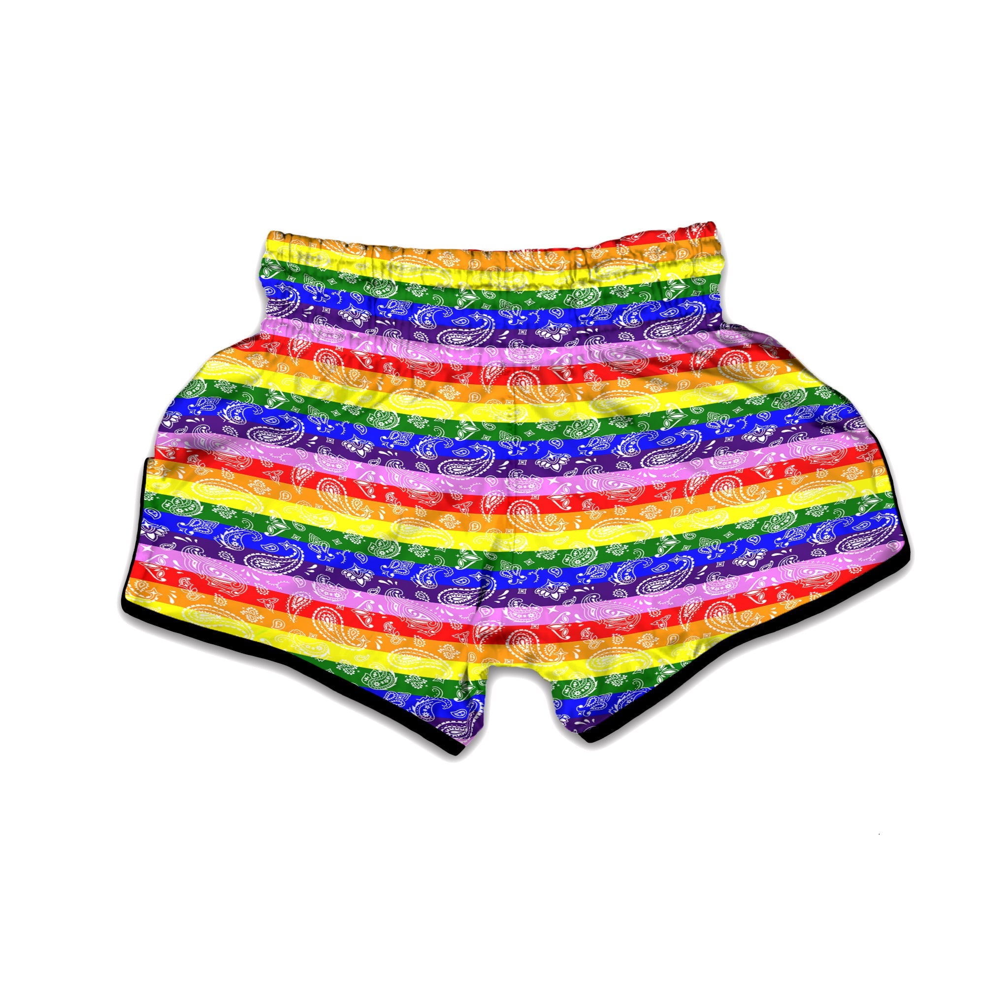 Rainbow LGBT Paisley Bandana Print Muay Thai Boxing Shorts-grizzshop