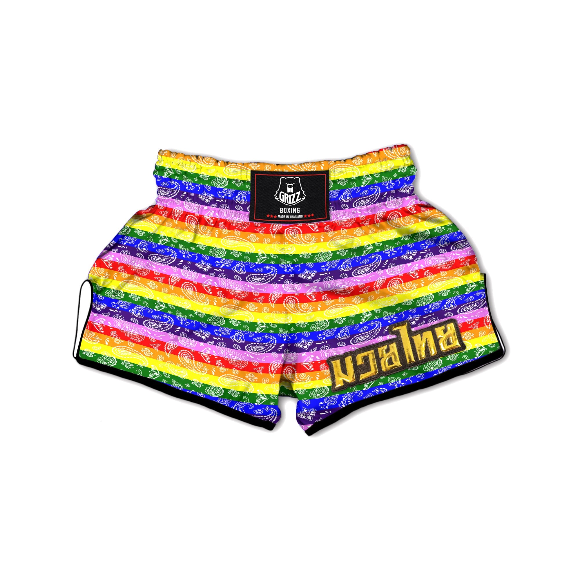 Rainbow LGBT Paisley Bandana Print Muay Thai Boxing Shorts-grizzshop