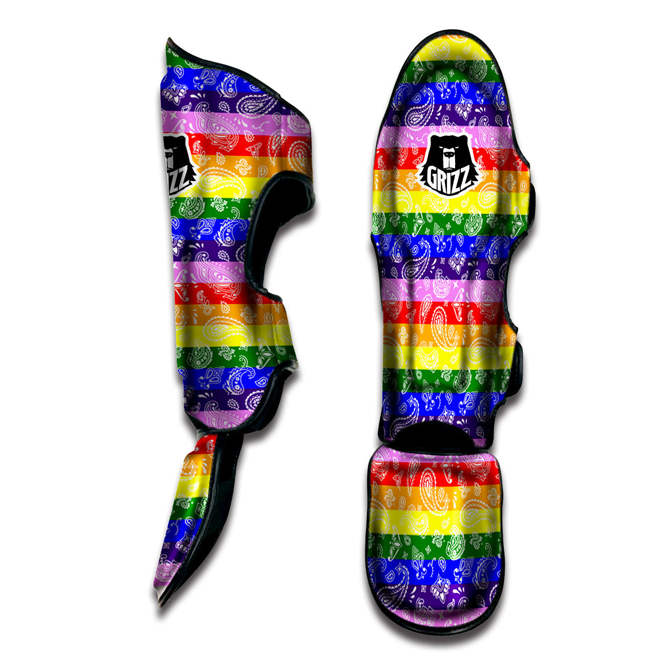 Rainbow LGBT Paisley Bandana Print Muay Thai Shin Guards-grizzshop