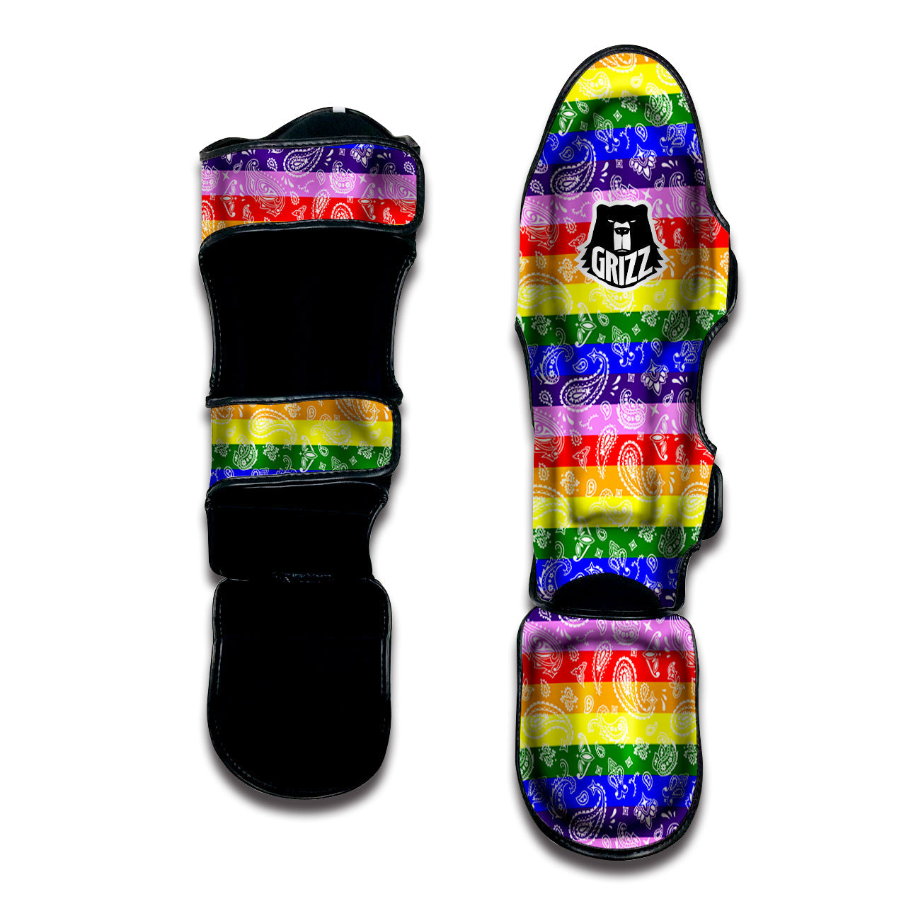 Rainbow LGBT Paisley Bandana Print Muay Thai Shin Guards-grizzshop