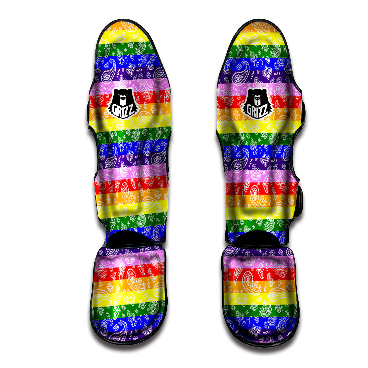 Rainbow LGBT Paisley Bandana Print Muay Thai Shin Guards-grizzshop