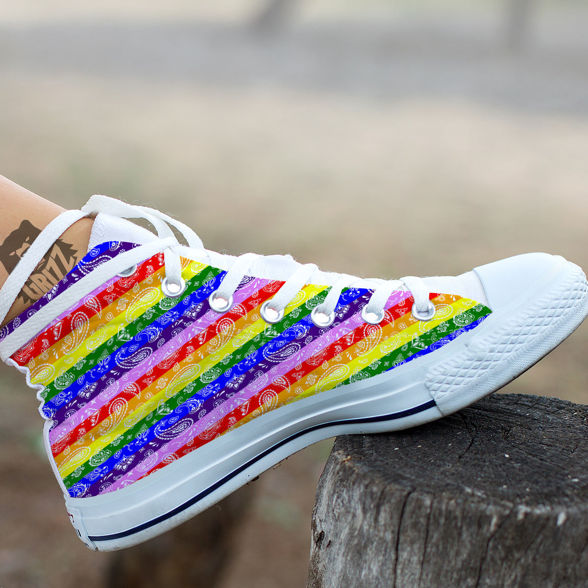 Rainbow LGBT Paisley Bandana Print White High Top Shoes-grizzshop