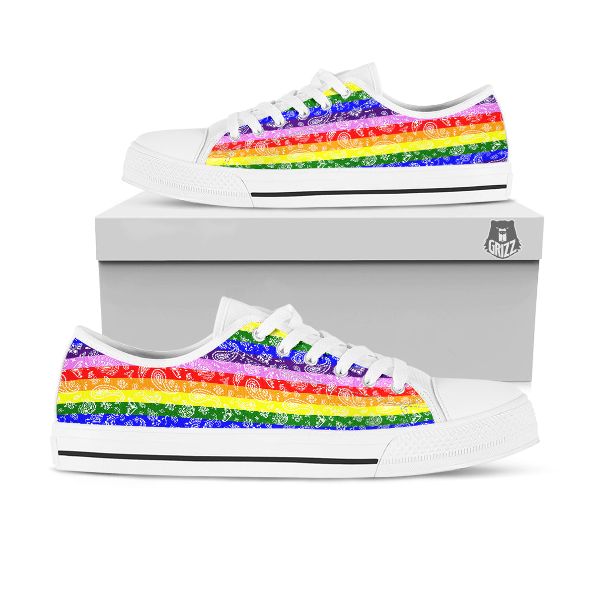 Rainbow LGBT Paisley Bandana Print White Low Top Shoes-grizzshop