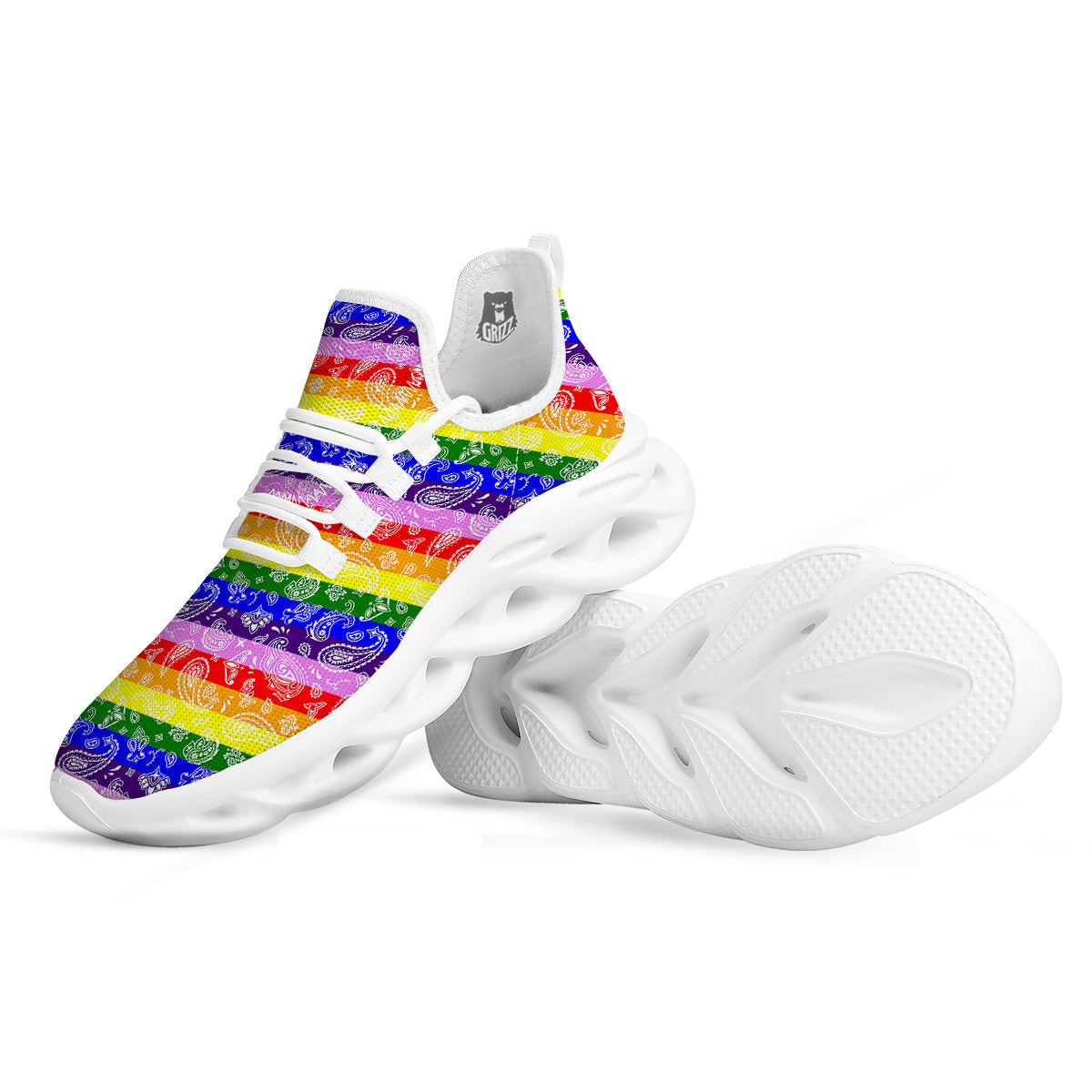 Rainbow LGBT Paisley Bandana Print White Running Shoes-grizzshop